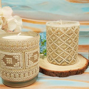 Decorative Votive Jars set of 2 ( Beautifully curated scented votive candles.Perfect for festive gifting.)  Available in Apple CInnamon and Misty Lavendar.